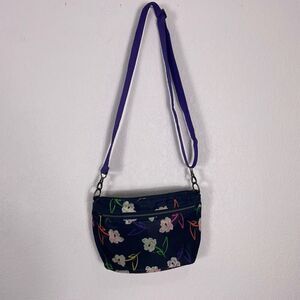 Lug Navy Blue with Flower Print Purple Strap Crossbody Purse
